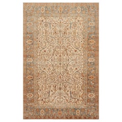 Nazmiyal Collection Vintage Tabriz Rug Blue and Ecru 6 ft 7 in x 10 ft