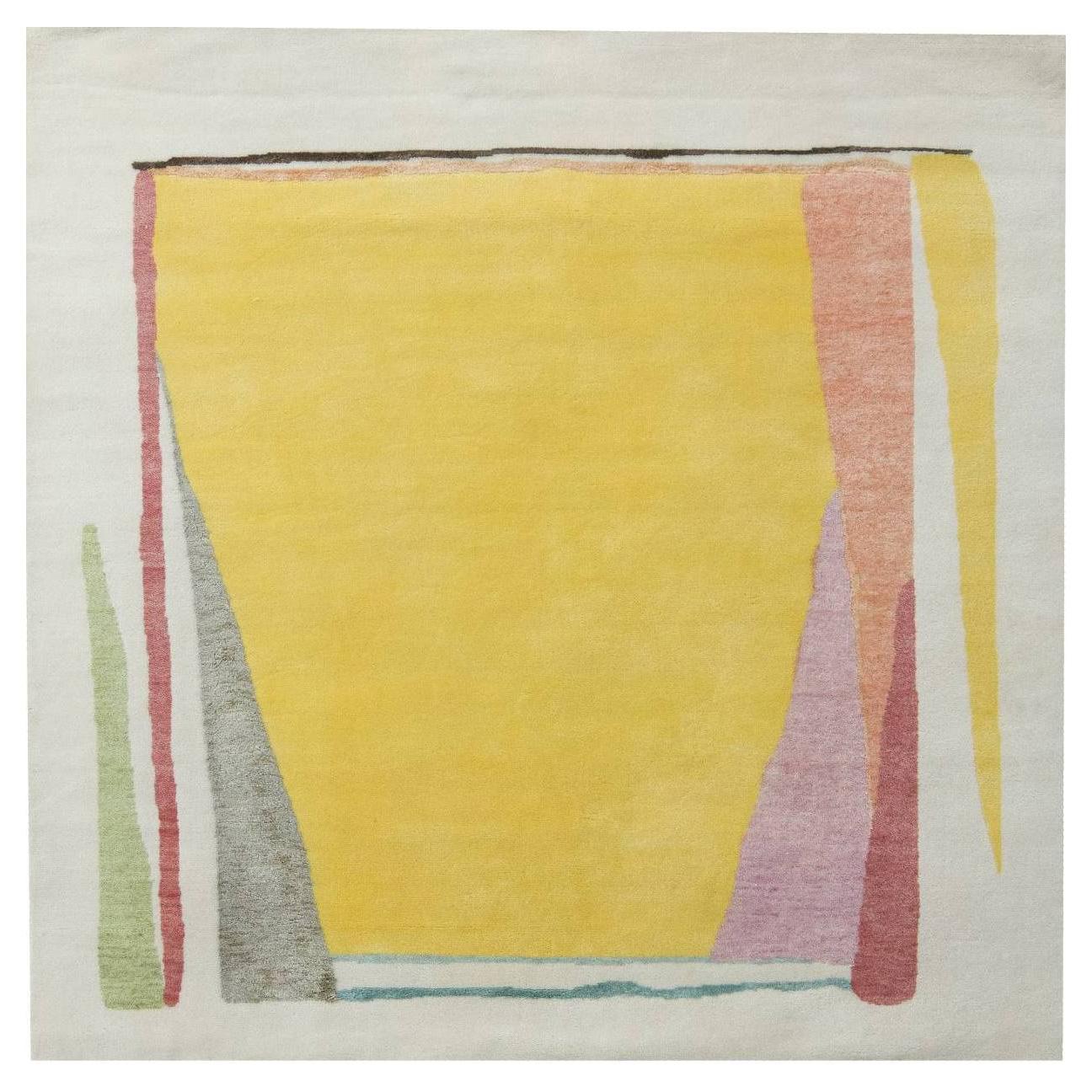  Yellow Abstract Mid Century Modern Rug 5 ft 1 in x 5 ft 2 in