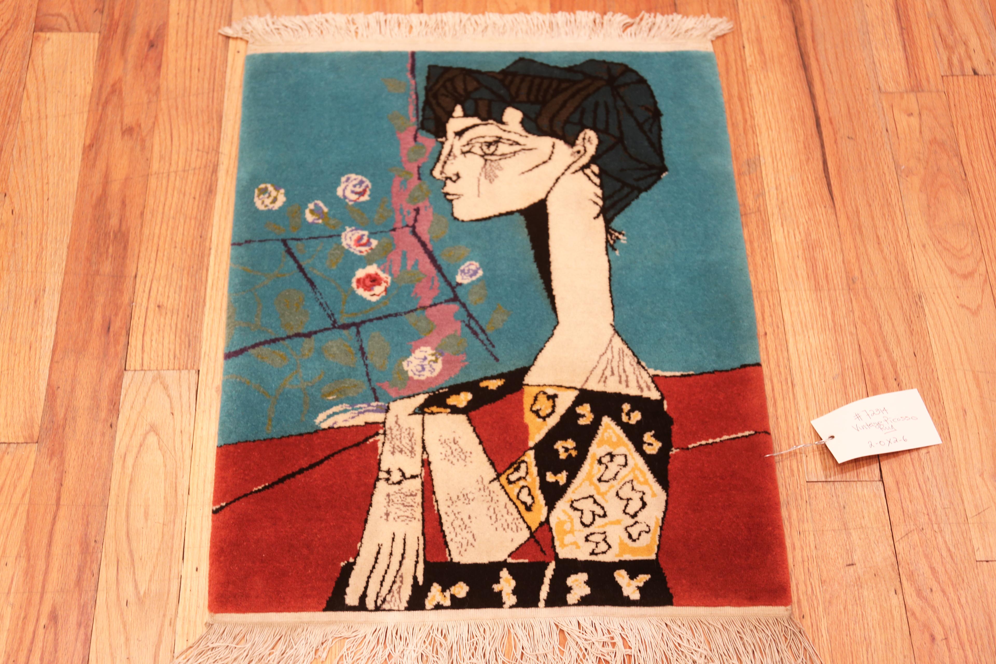Nazmiyal Collection Impressive Artistic Vintage Scandinavian Jacqueline With Flowers Picasso Rug, Origin: Scandinavia, Circa date: Vintage

