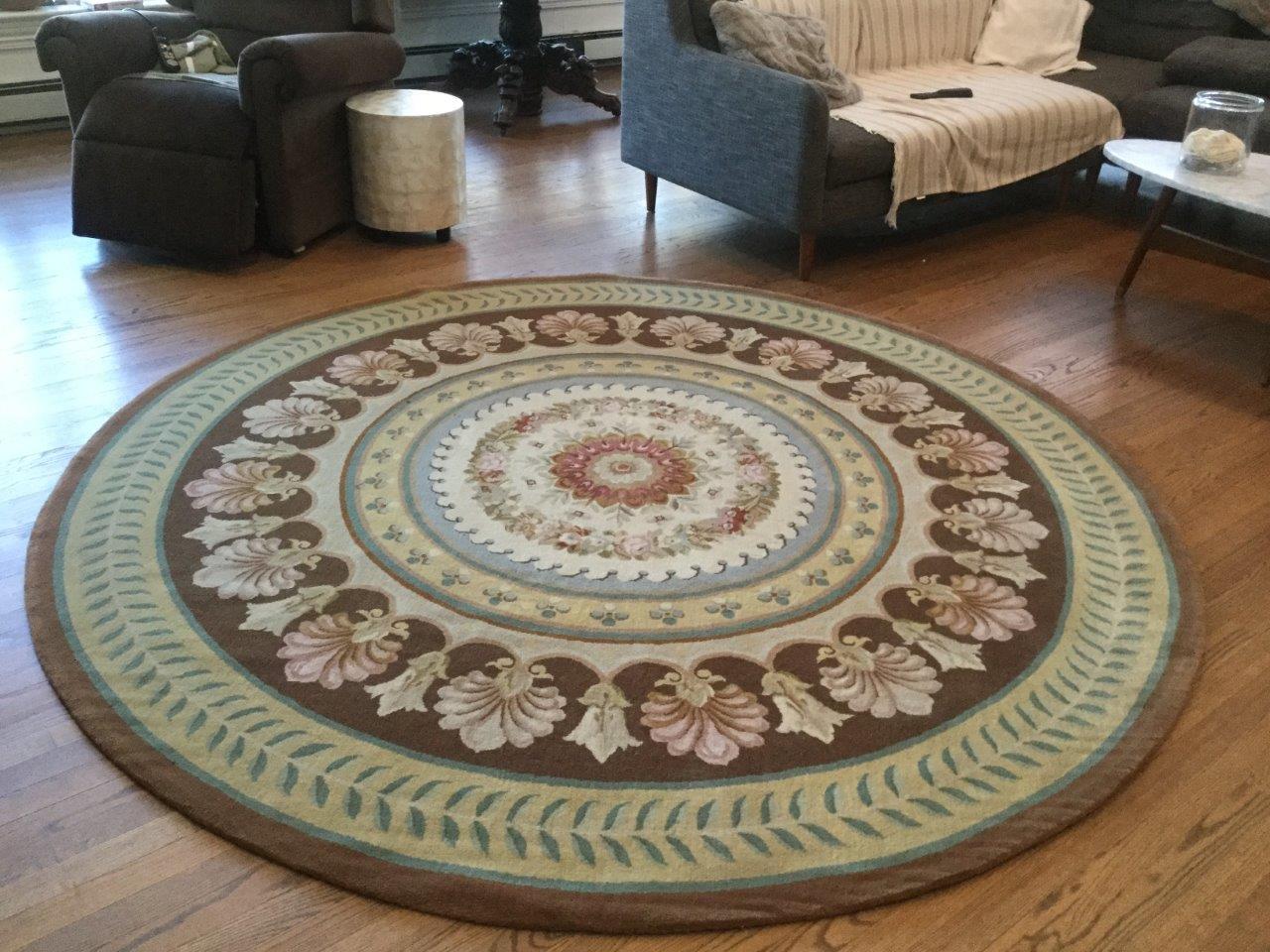 Wool Knotted Aubusson Style Round Area Rug For Sale 1