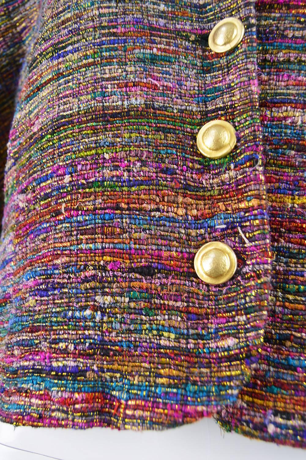 Brown Nazy Cook Paris Vintage 1980's Silk & Lurex Woven Tweed Boucle Blazer Jacket