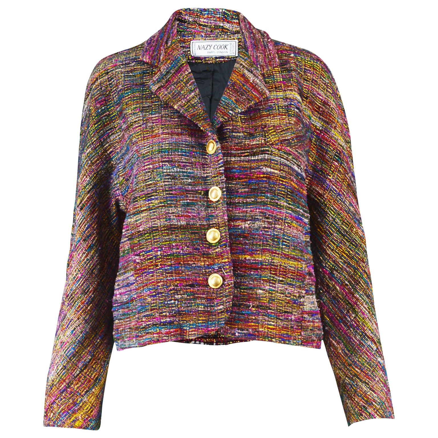 Nazy Cook Paris Vintage 1980's Silk & Lurex Woven Tweed Boucle Blazer Jacket