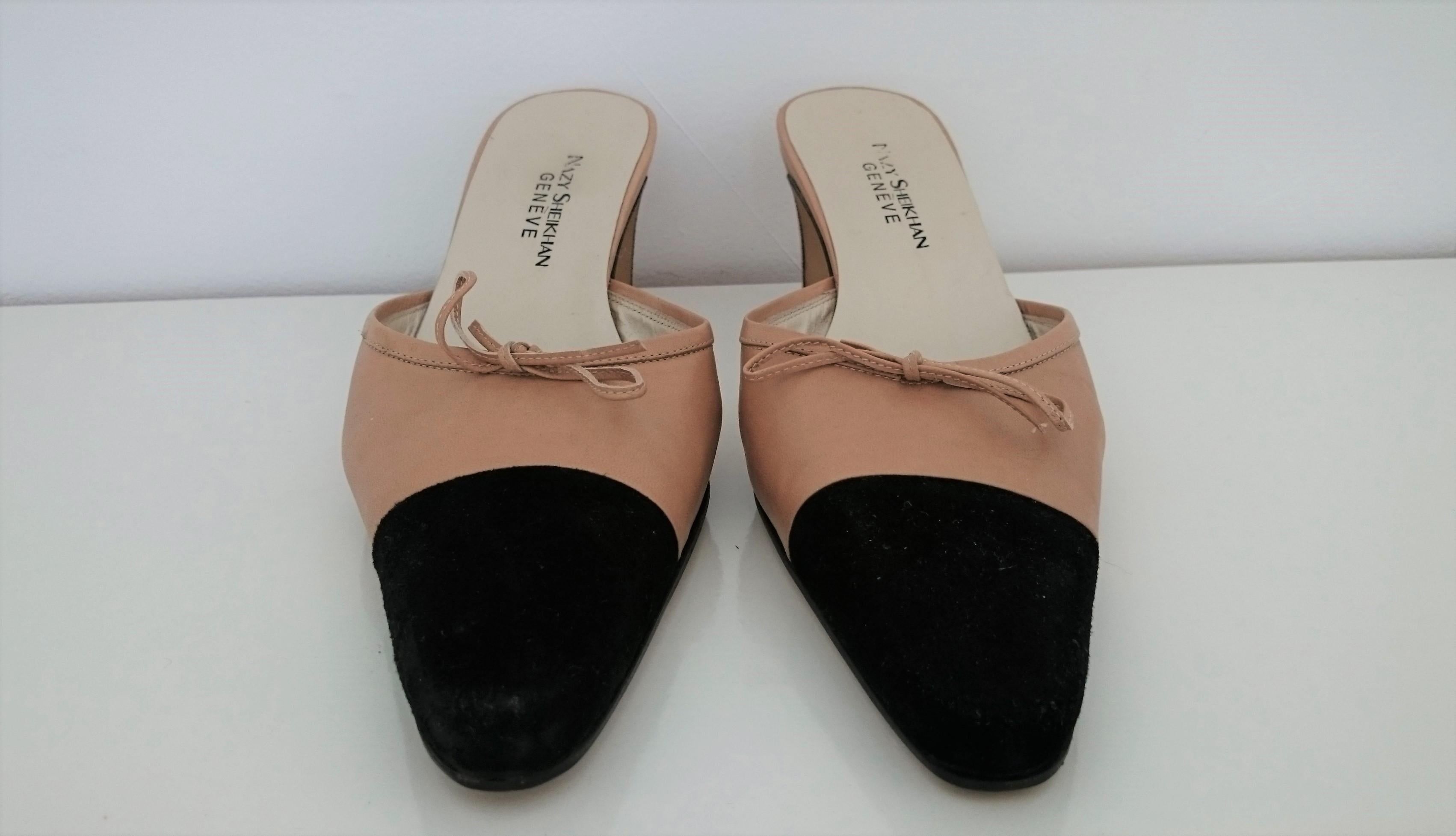 Brown Nazy Sheikhan Bicolor Leather Heels. Size 41 For Sale