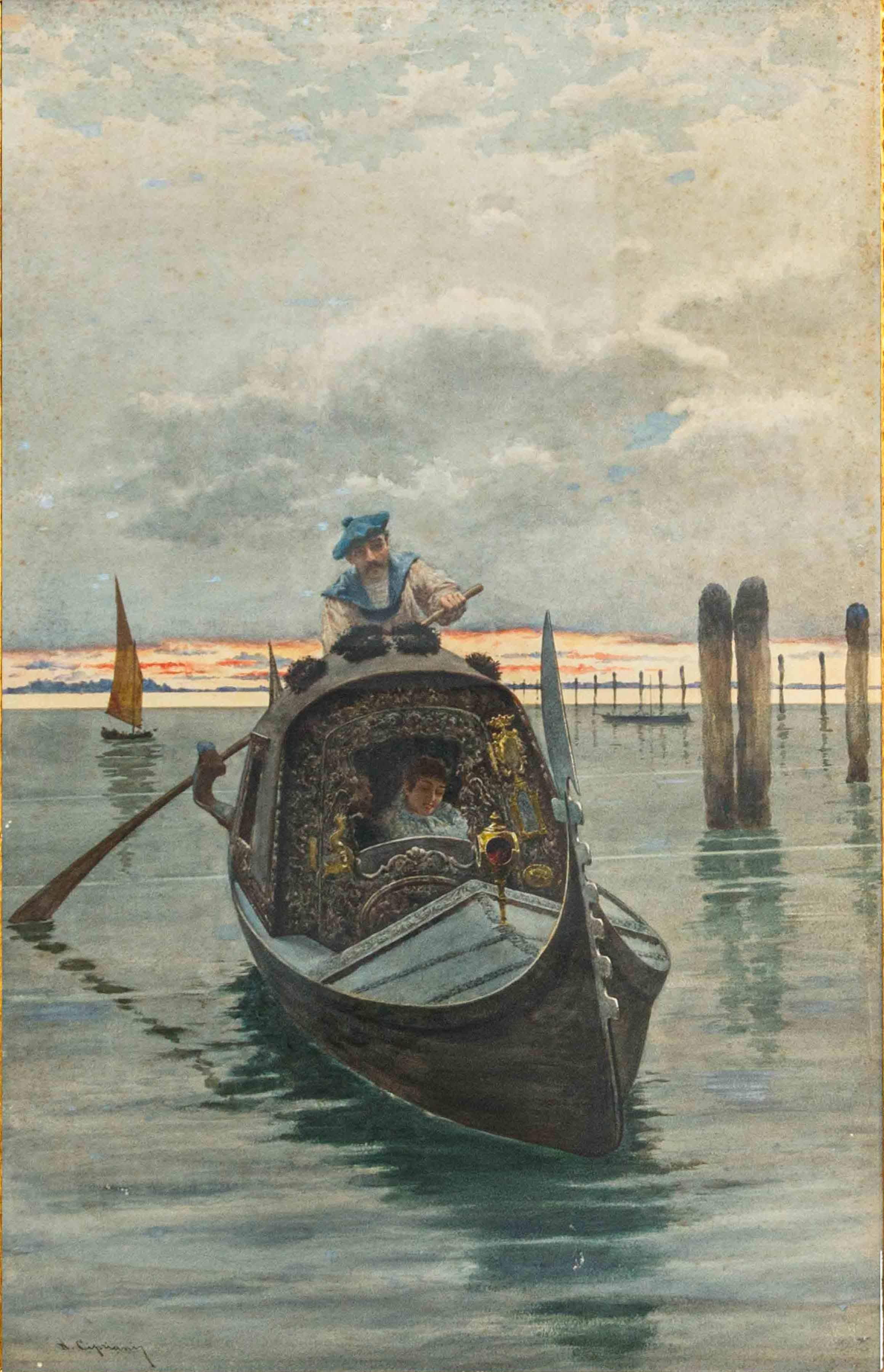 Nazzareno Cipriani (Rom, 1843 - 1925), In der Gondel im Angebot 14