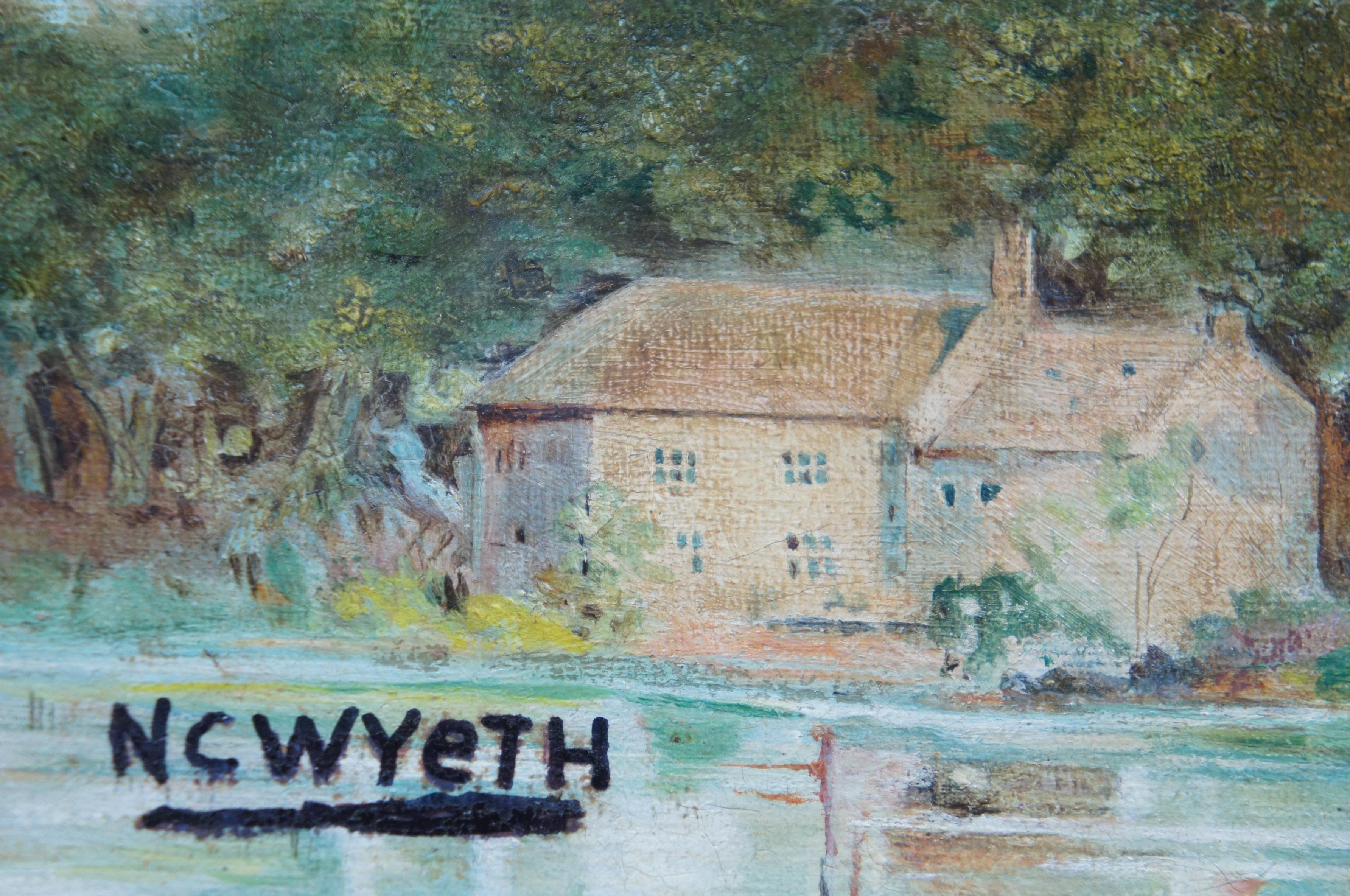 Canvas N.C. Wyeth Oil Painting University Landscape Gothic Architecture