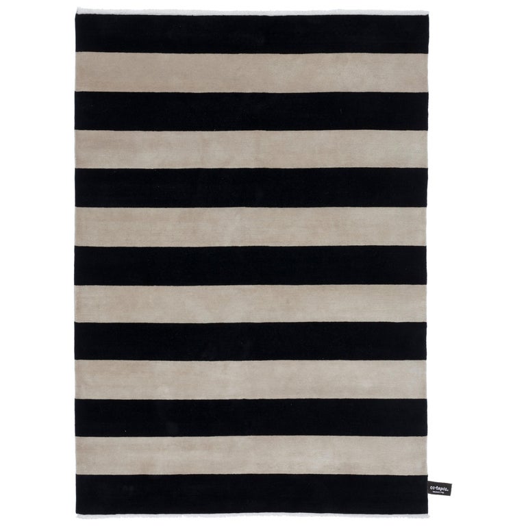 NCFC Black and White Stripes Rug by CCTapis For Sale at 1stdibs
