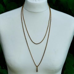 NCR & Co Antique Victorian Gold Gilt Metal Long Guard Chain with Dog Clip