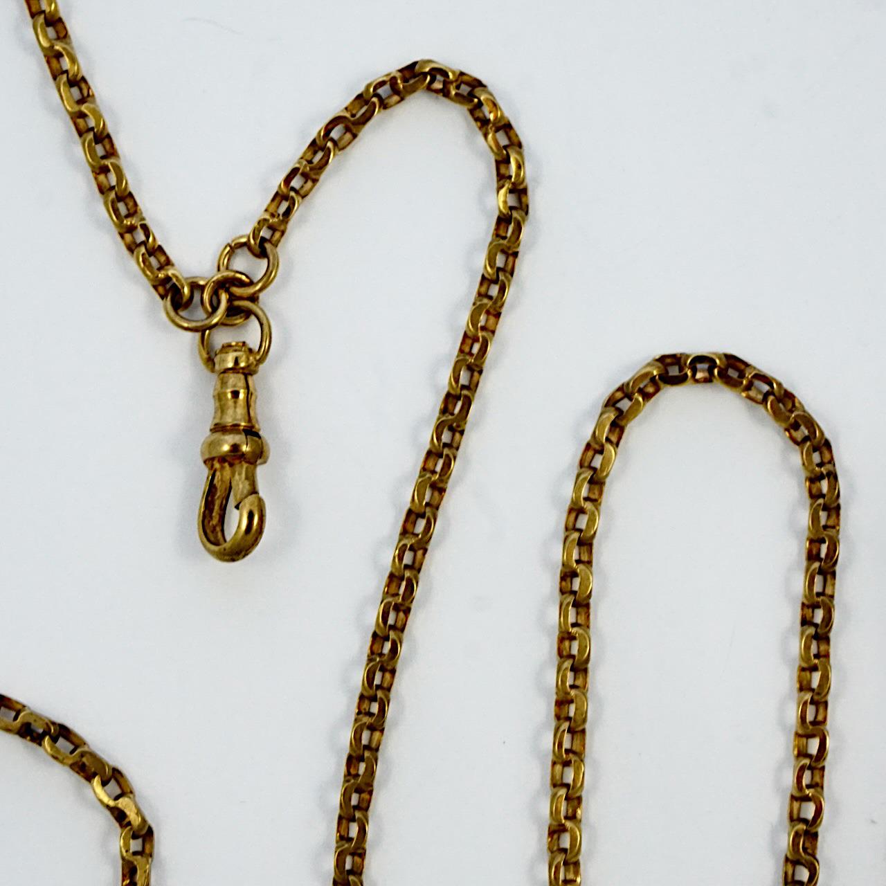 NCR & Co Antique Victorian Gold Gilt Metal Long Guard Chain with Dog Clip For Sale 4