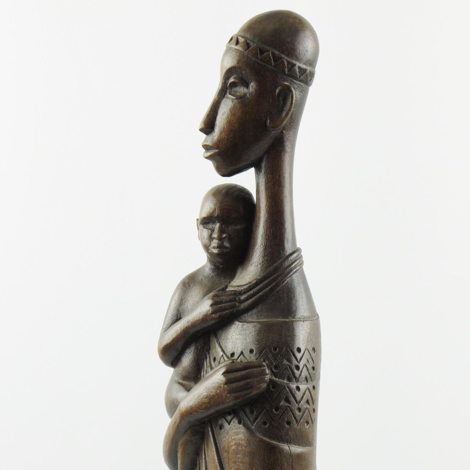 African Tutsi Rwanda Wooden Sculpture Madonna and Baby by Ndatite Ilo For Sale 5