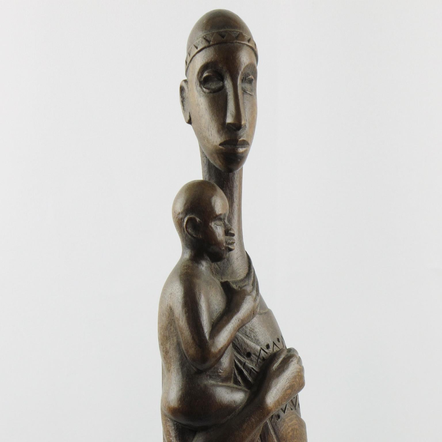 African Tutsi Rwanda Wooden Sculpture Madonna and Baby by Ndatite Ilo For Sale 6