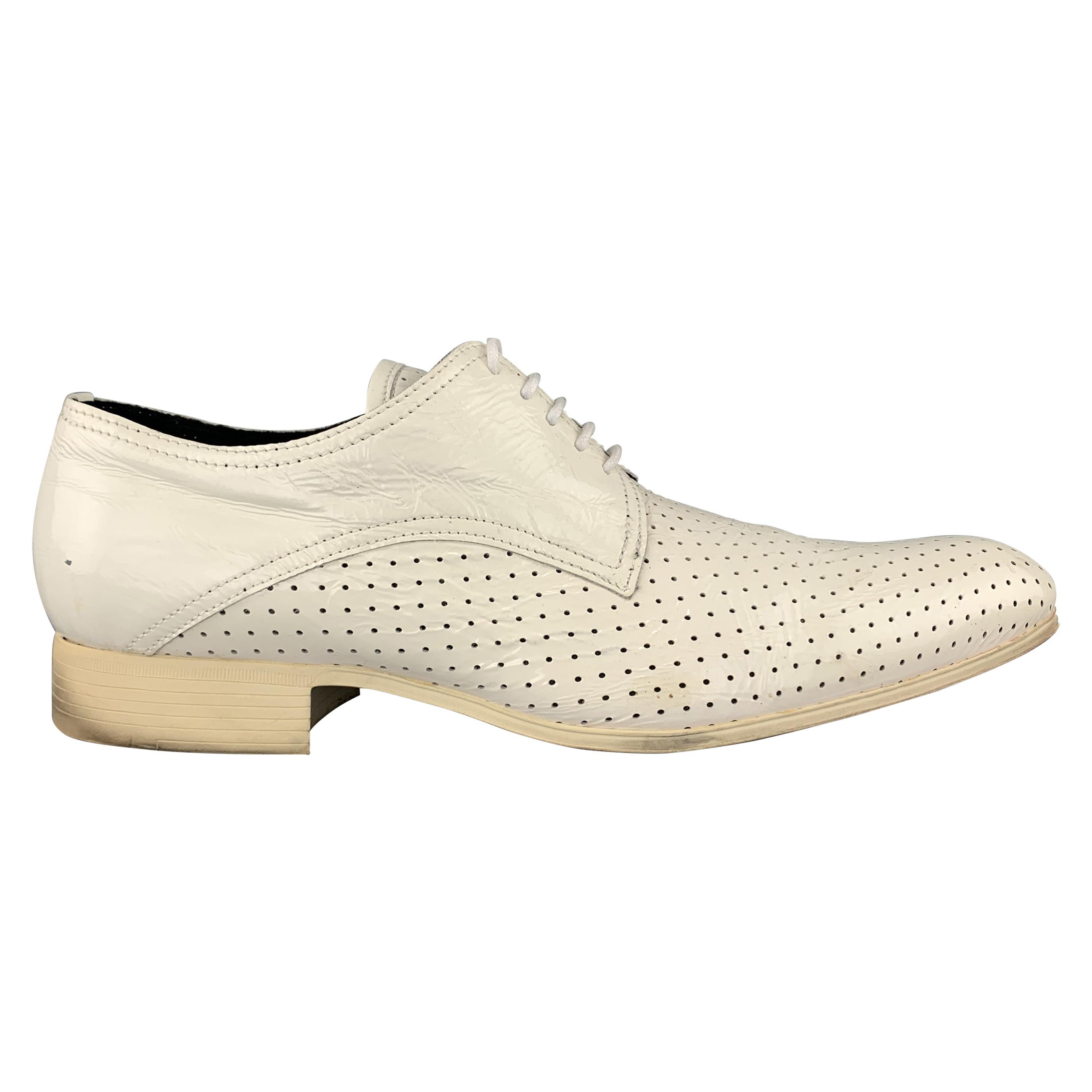 N.D.C. Size 10 White Perforated Patent Leather Pointed Toe Dress Shoes For  Sale at 1stDibs