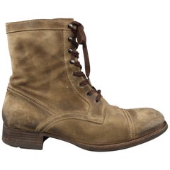Used N.D.C. Size 10.5 Taupe Distressed Suede Lace Up Boots