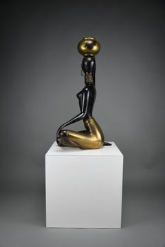 “Ndebele Water Bearer” – Mid-Century Patinated Bronze and Brass Sculpture