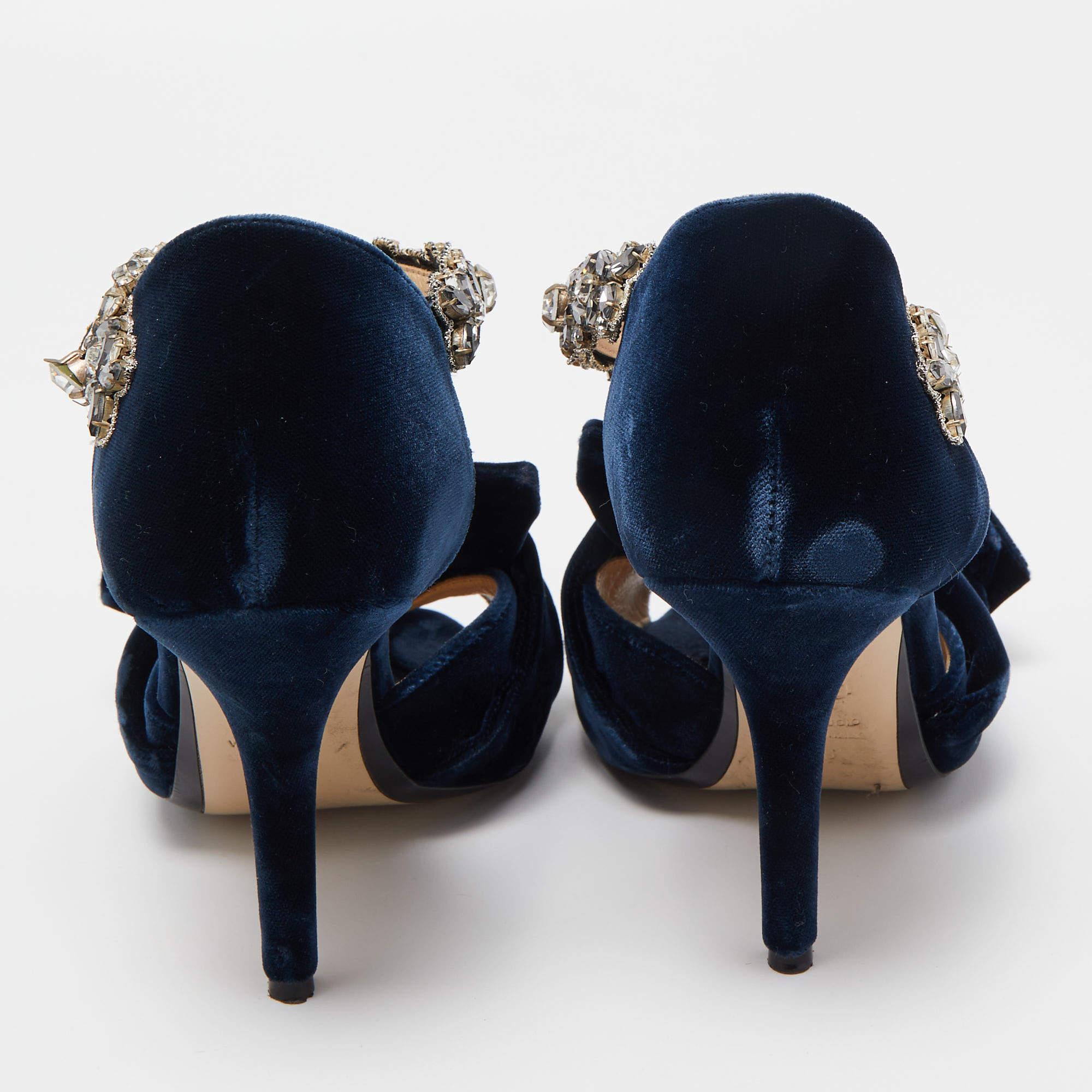 Donna N°21 Sandali con cinturino alla caviglia in velluto blu navy impreziositi da cristalli misura 36 in vendita