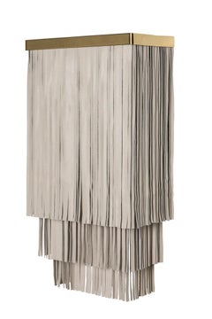 Ndidi Leather Wall Sconce in Cream-Stone Leather with Brass Finish