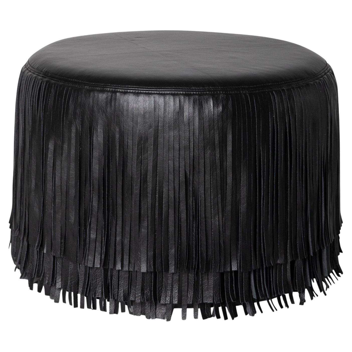Ndidi Ottoman in Black Leather