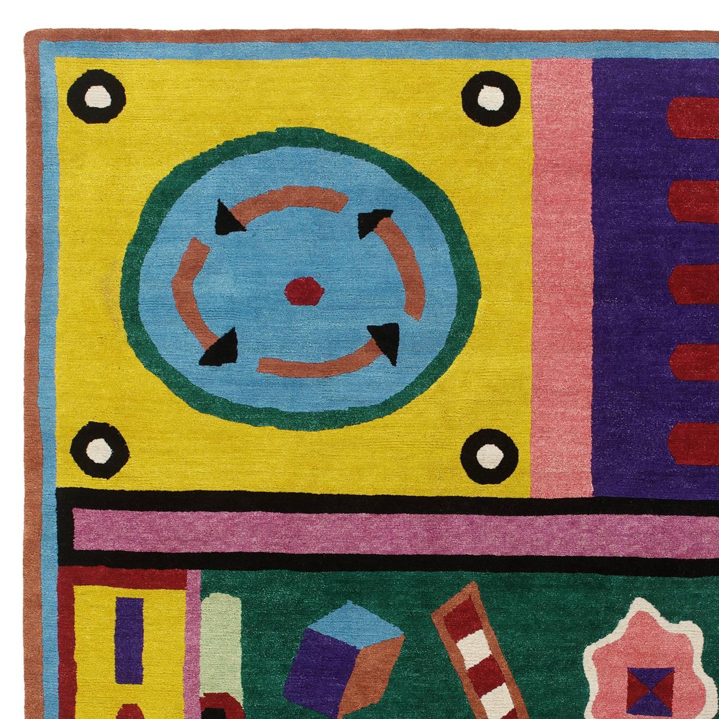 Designed by Nathalie Du Pasquier, who also signed each of the 36 pieces of this limited series, this carpet was entirely hand executed by expert artisans in Nepal: from the harvesting and spinning of the wool, to its dying, knotting and completion