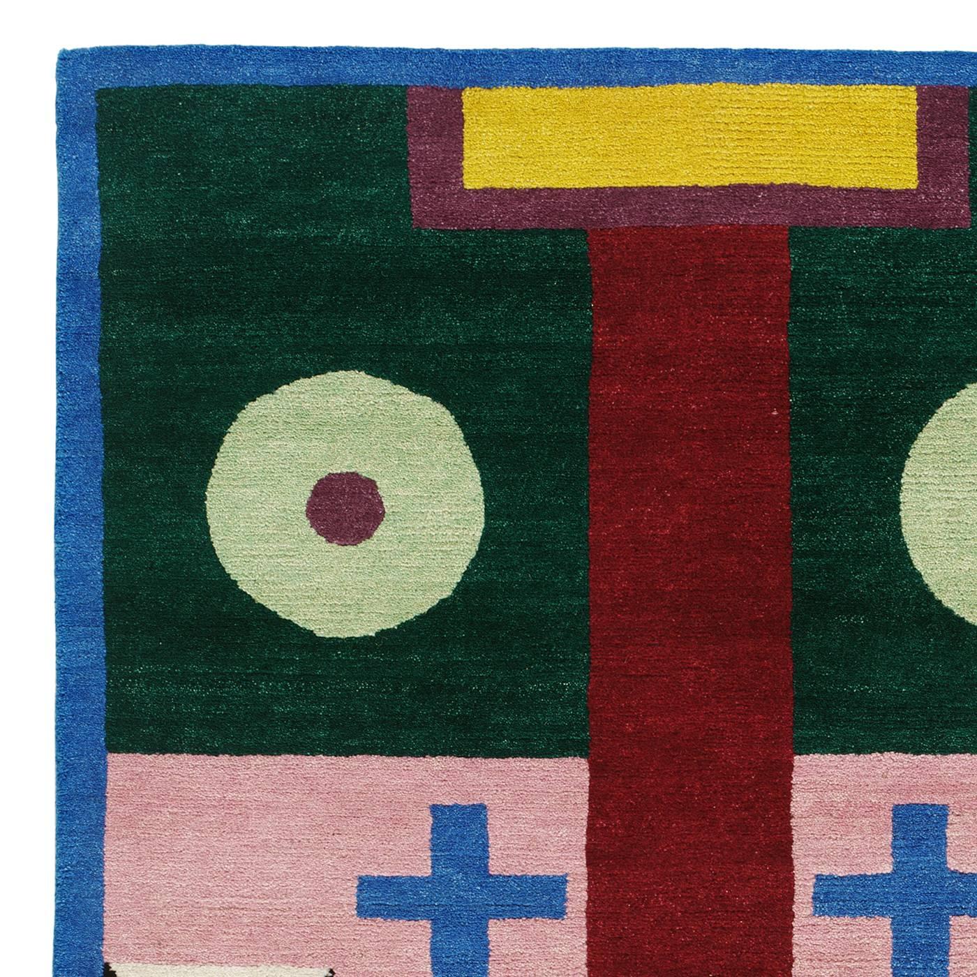 Part of the Post Design collection and one of 36 pieces of this limited series designed by Nathalie Du Pasquier, this carpet was hand knotted by master artisans in Nepal who used Tibetan techniques and Tibetan wool, one of the finest in the world.
