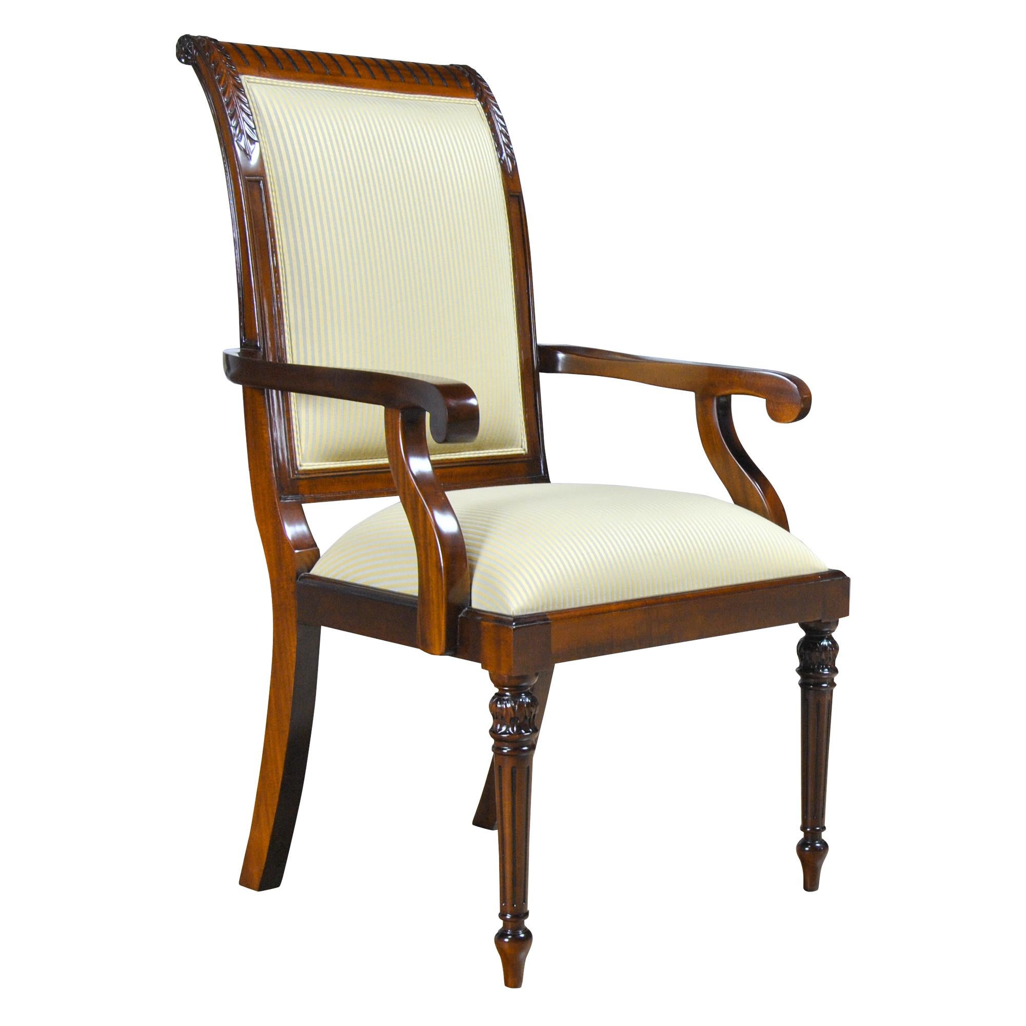 The set of Tall Back Upholstered Chairs by Niagara Furniture consists of 2 armchairs and 6 matching side chairs. The chairs in this set are both finely detailed and deceptively simple in appearance. If that is the type of chair you are seeking then