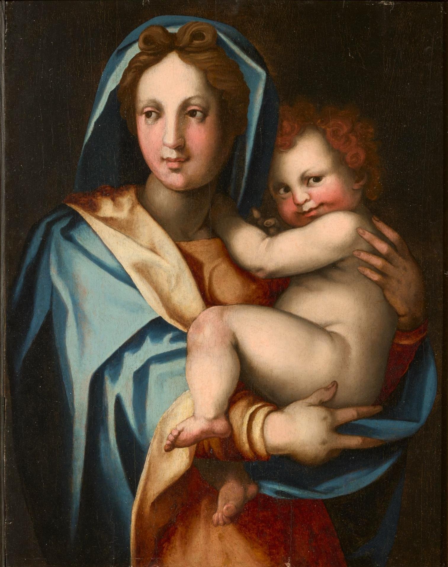 Peinture de Madonna Child Del Sarto sur table Maître ancien du 16ème siècle - Maîtres anciens Painting par ndrea del Sarto, pseudonym of Andrea d'Agnolo di Francesco (Florence 1486 - 1530)