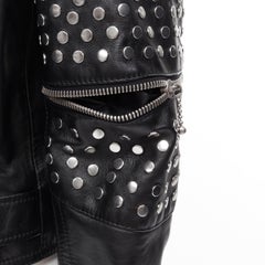 ne CELINE Hedi Slimane 2019 Runway black checkered collar studded biker EU50 L