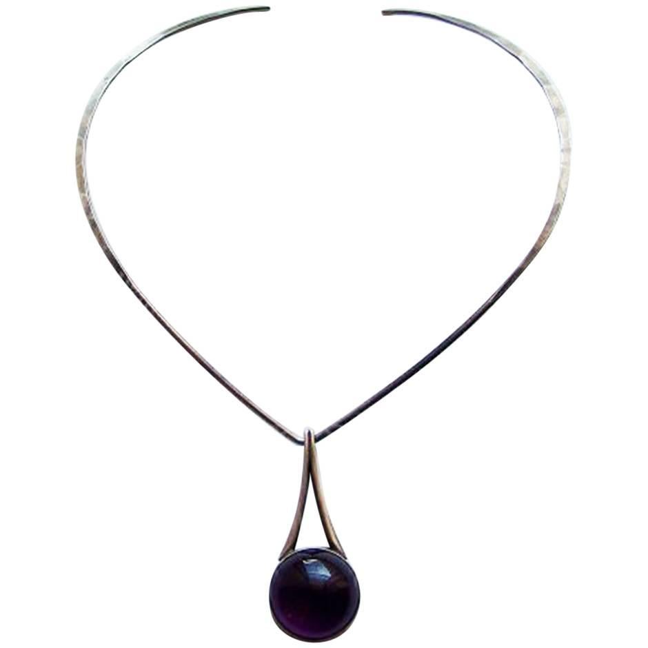 N.E. From/David Andersen Sterling Silver Necklace and Pendent with Amethyst