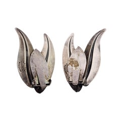 NE From Denmark Sterling Silver Leaf Clip-On Earrings #18611