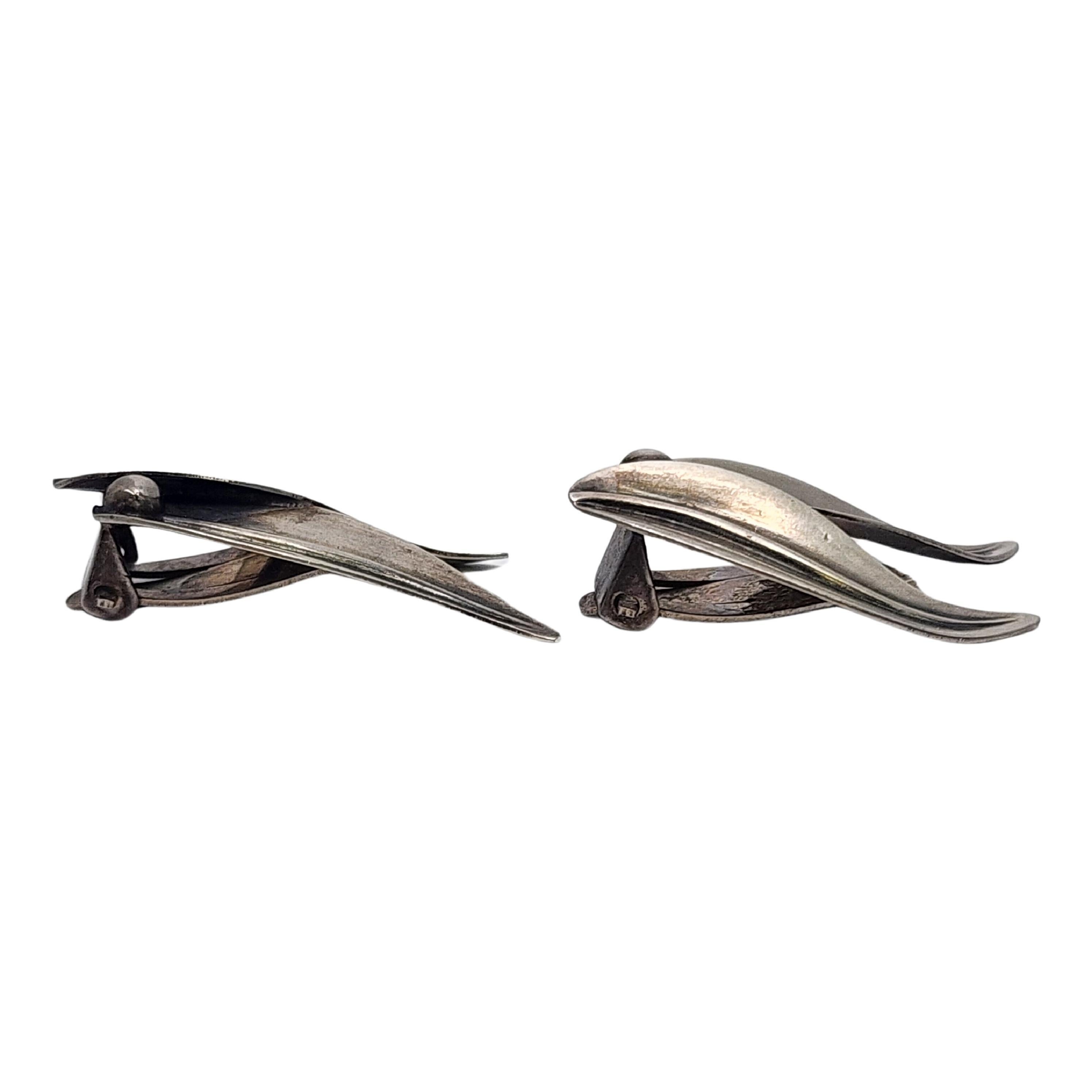 NE From Denmark Sterling Silver Leaf Clip-On Earrings #18611 In Good Condition In Washington Depot, CT