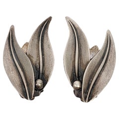 NE From Denmark Sterling Silver Leaf Clip-On Earrings #18611