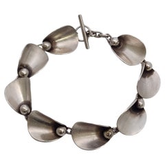 NE From Denmark Sterling Silver Modernist Link Toggle Bracelet #17896