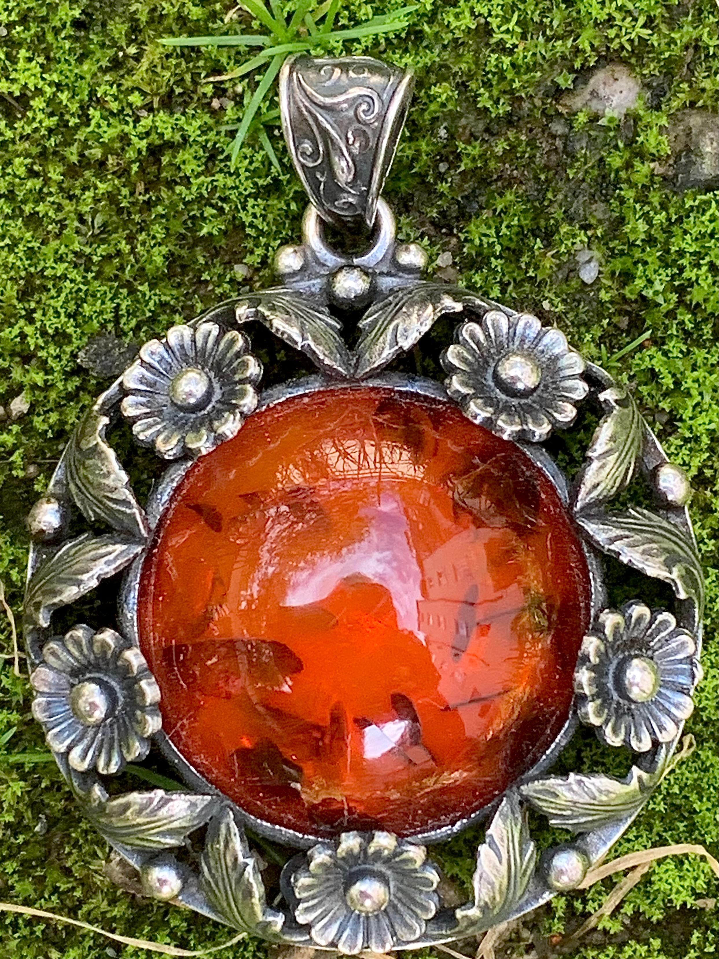 N.E. From Signed Sterling Silver Pendant Amber Cabochon Danish Silver Jewellery  For Sale 1