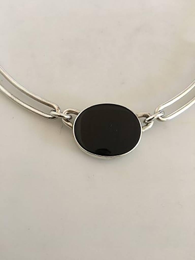 N.E. From Sterling Silver Necklace with Black Onyx Pendant Piece. Measures 49 cm / 19 19/64 in. Weighs 67 g / 2.40 oz. In nice condition.