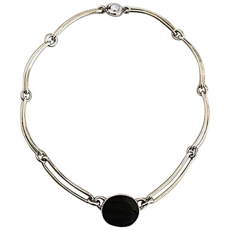 N.E. From Sterling Silver Necklace with Black Onyx Pendant Piece