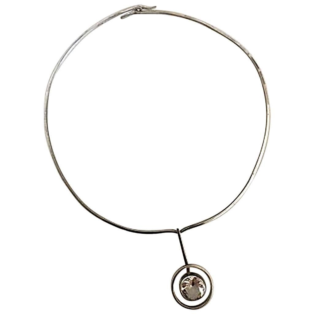 N.E. From Sterling Silver Necklace with Quartz Pendant Piece For Sale