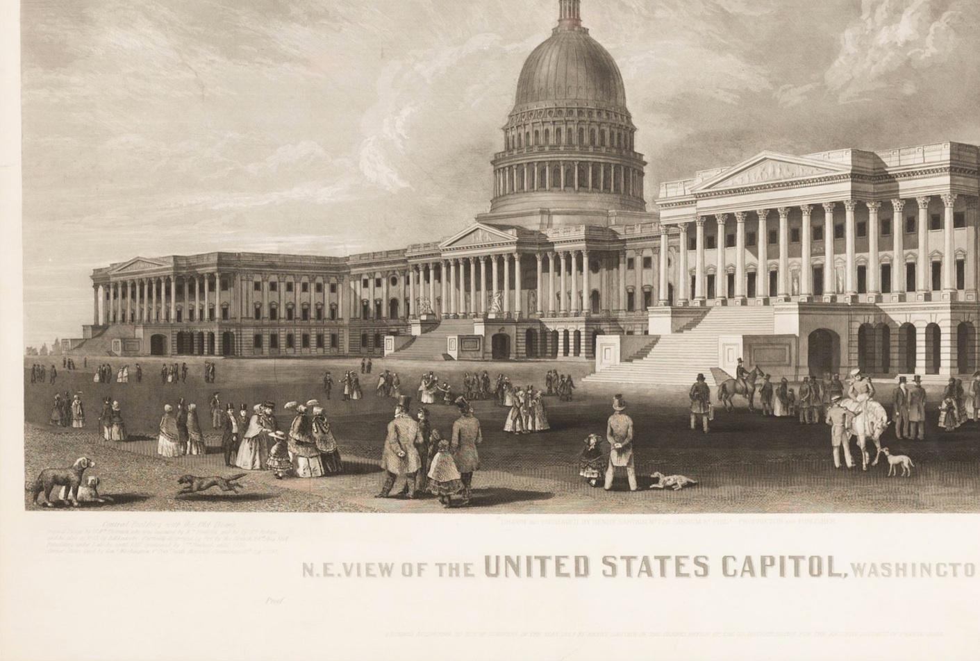 American N.E. View of the United States Capitol, Washington, DC Antique Proof Print 1858 For Sale
