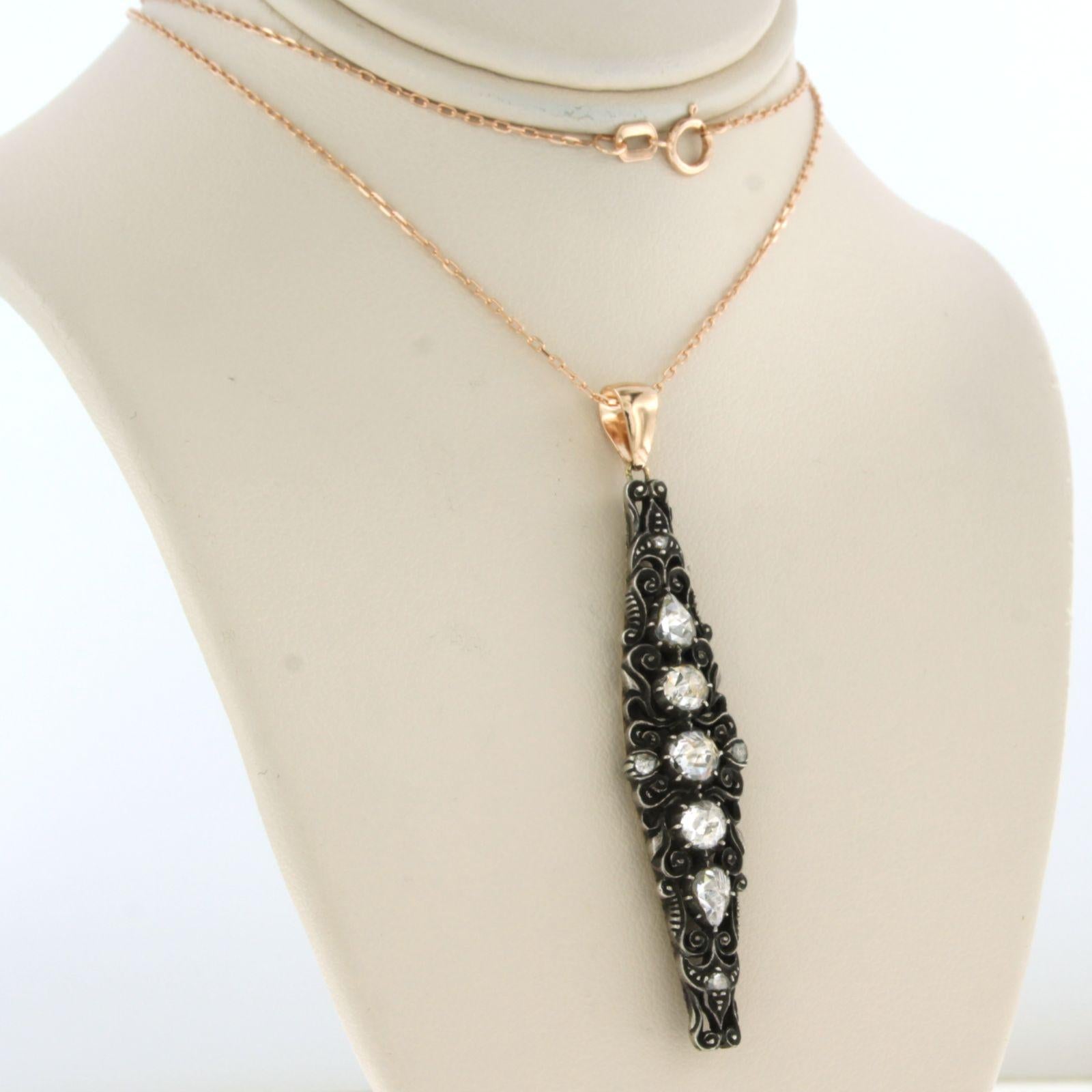 Rose Cut Neacklace and pendant with rose cut diamond up to0.80ct 14k pink gold and silver For Sale