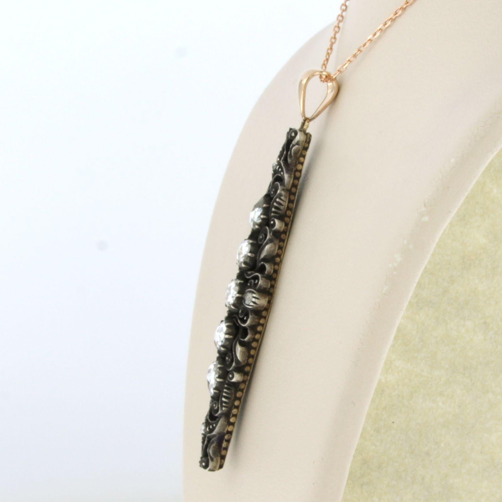 Women's Neacklace and pendant with rose cut diamond up to0.80ct 14k pink gold and silver For Sale