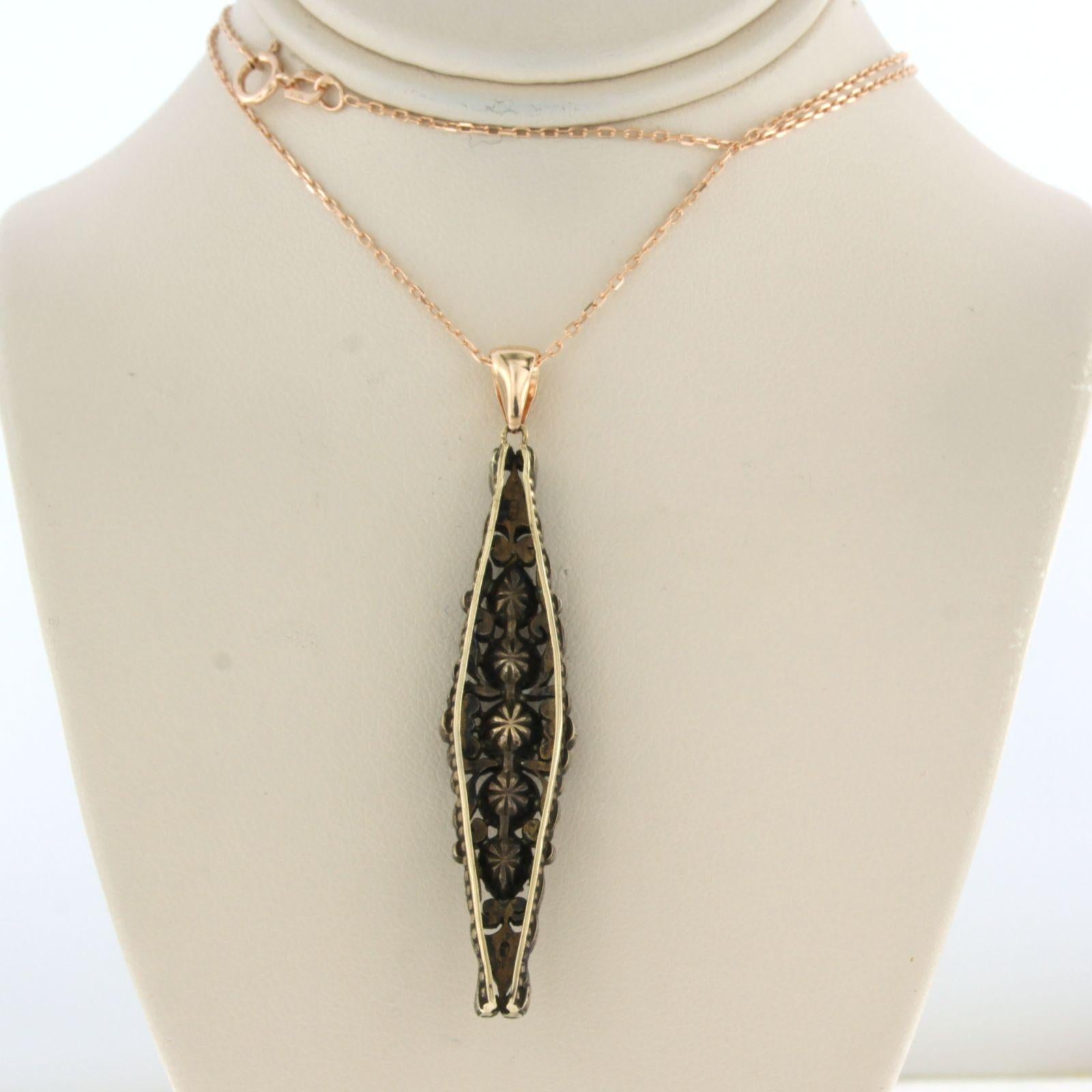 Neacklace and pendant with rose cut diamond up to0.80ct 14k pink gold and silver For Sale 1