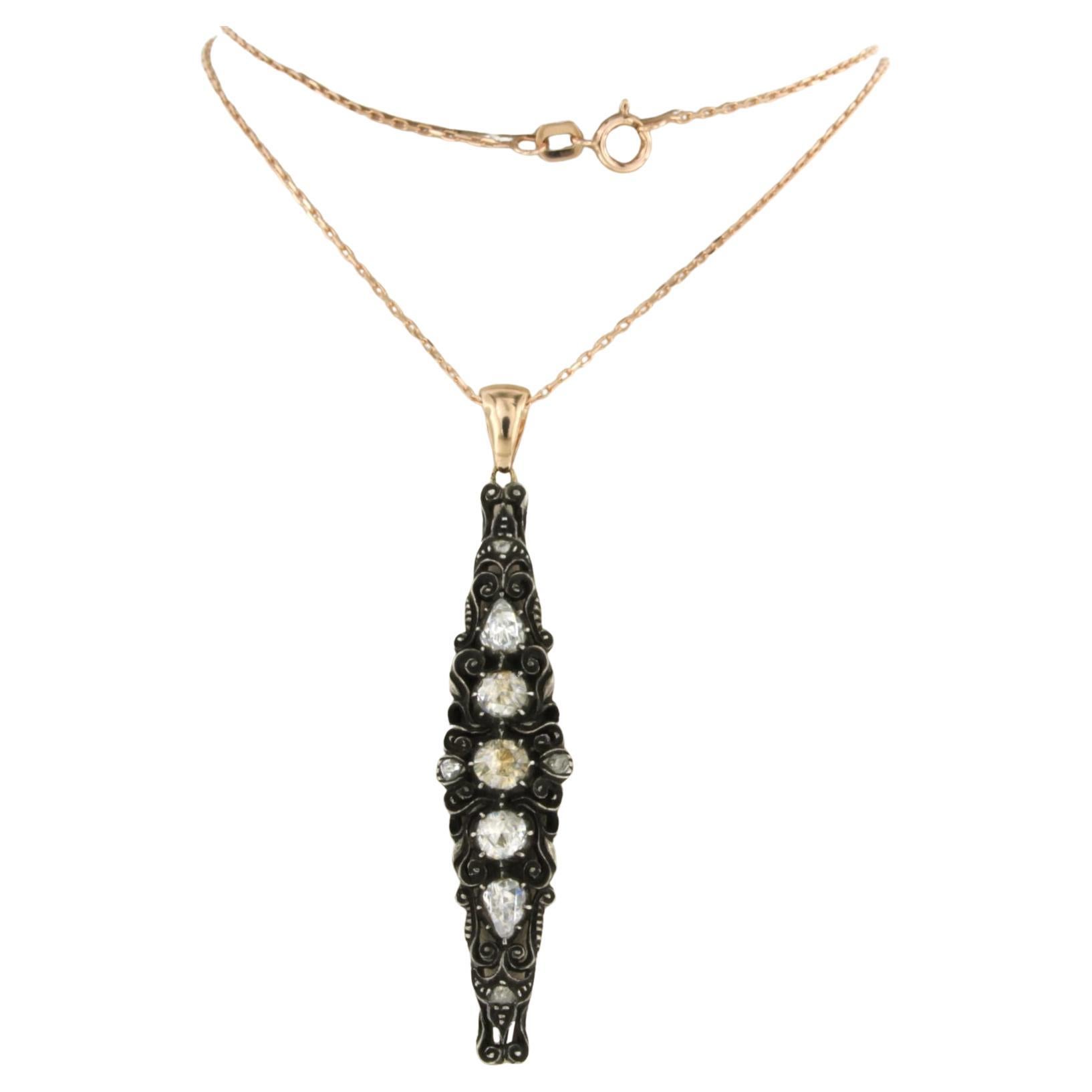 Neacklace and pendant with rose cut diamond up to0.80ct 14k pink gold and silver For Sale