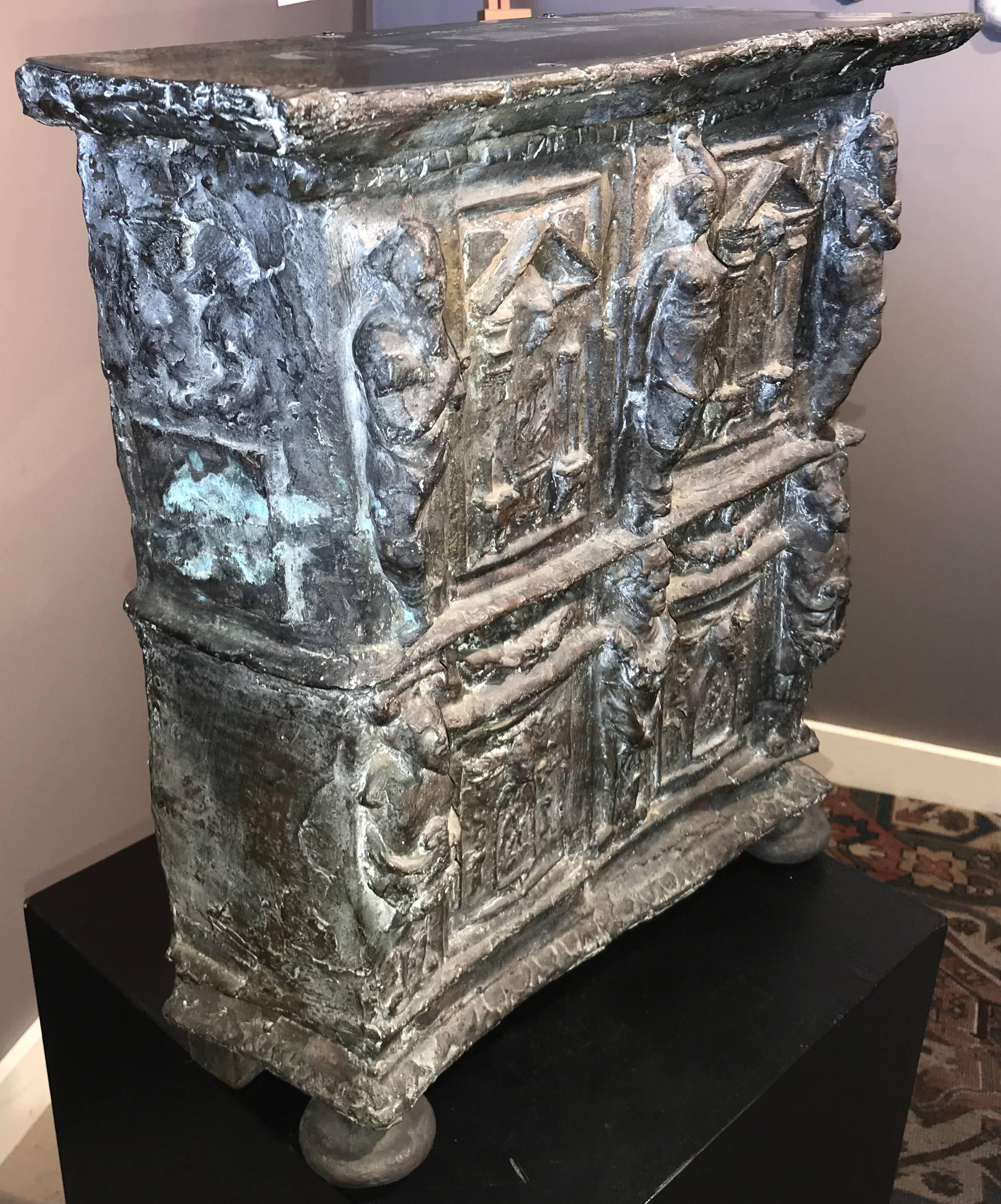 A wonderful abstract bronze sculpture titled “Bronze Armoire” by American sculptor and artist Neal Beckerman (20th / 21st century). Beckerman was born in 1949 in Newton, Massachusetts. He attended the School of the Museum of Fine Arts, Boston,