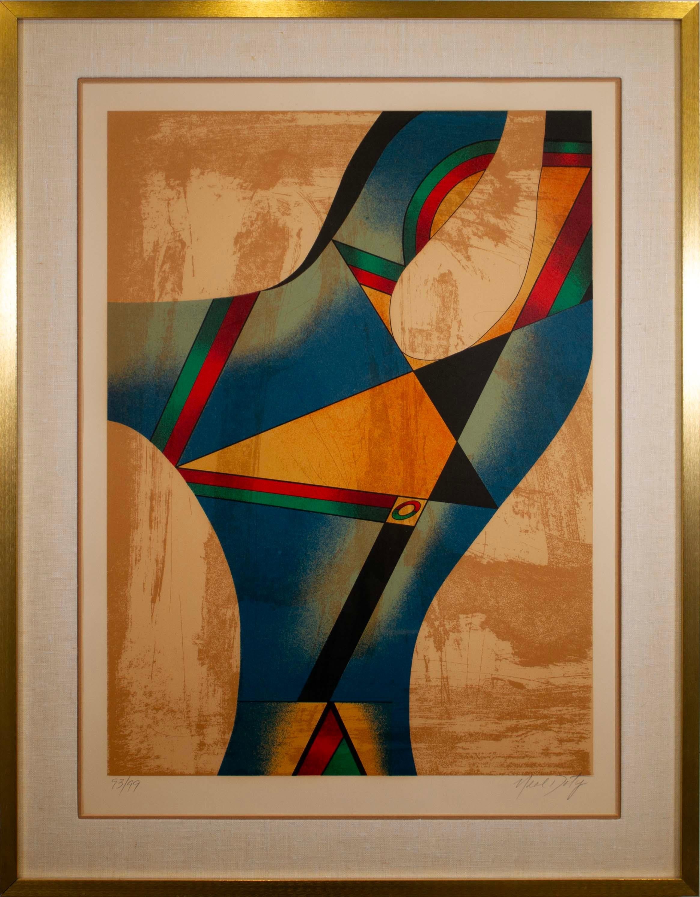 Neal Doty Abstract Surrealist Triptych Signed Serigraph on Paper 93/99 Framed In Good Condition For Sale In Keego Harbor, MI