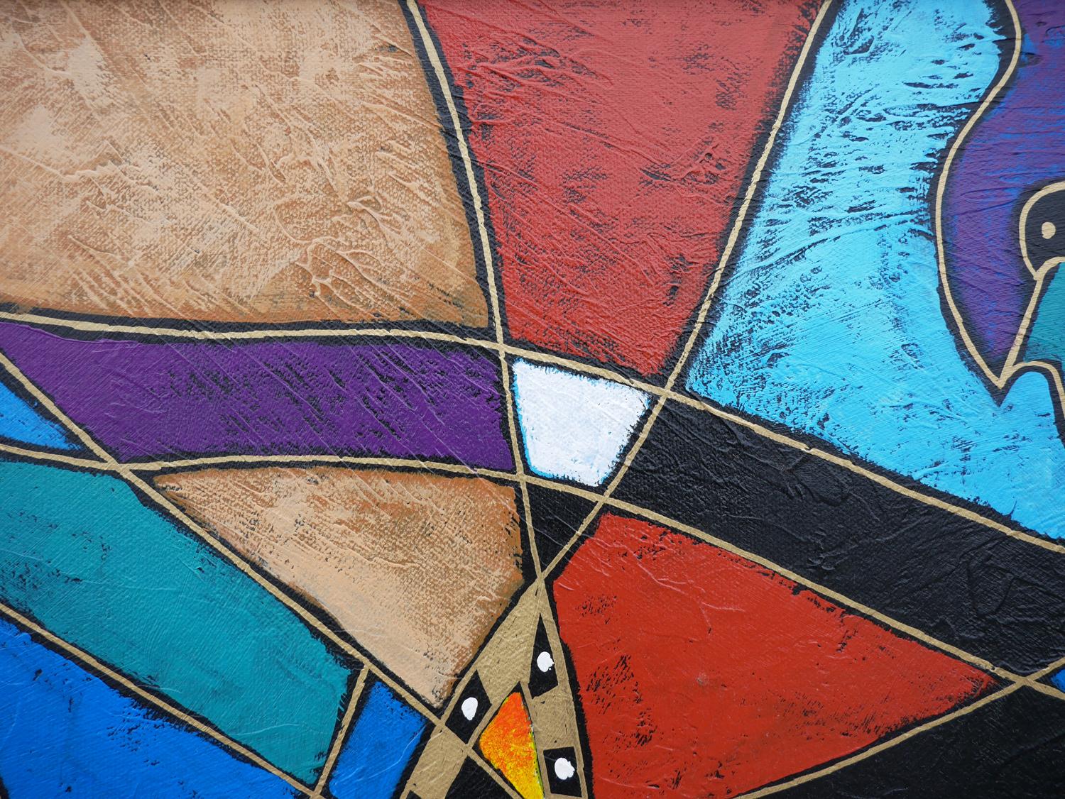 Pittura cubista geometrica astratta figurativa a tecnica mista multicolore 6