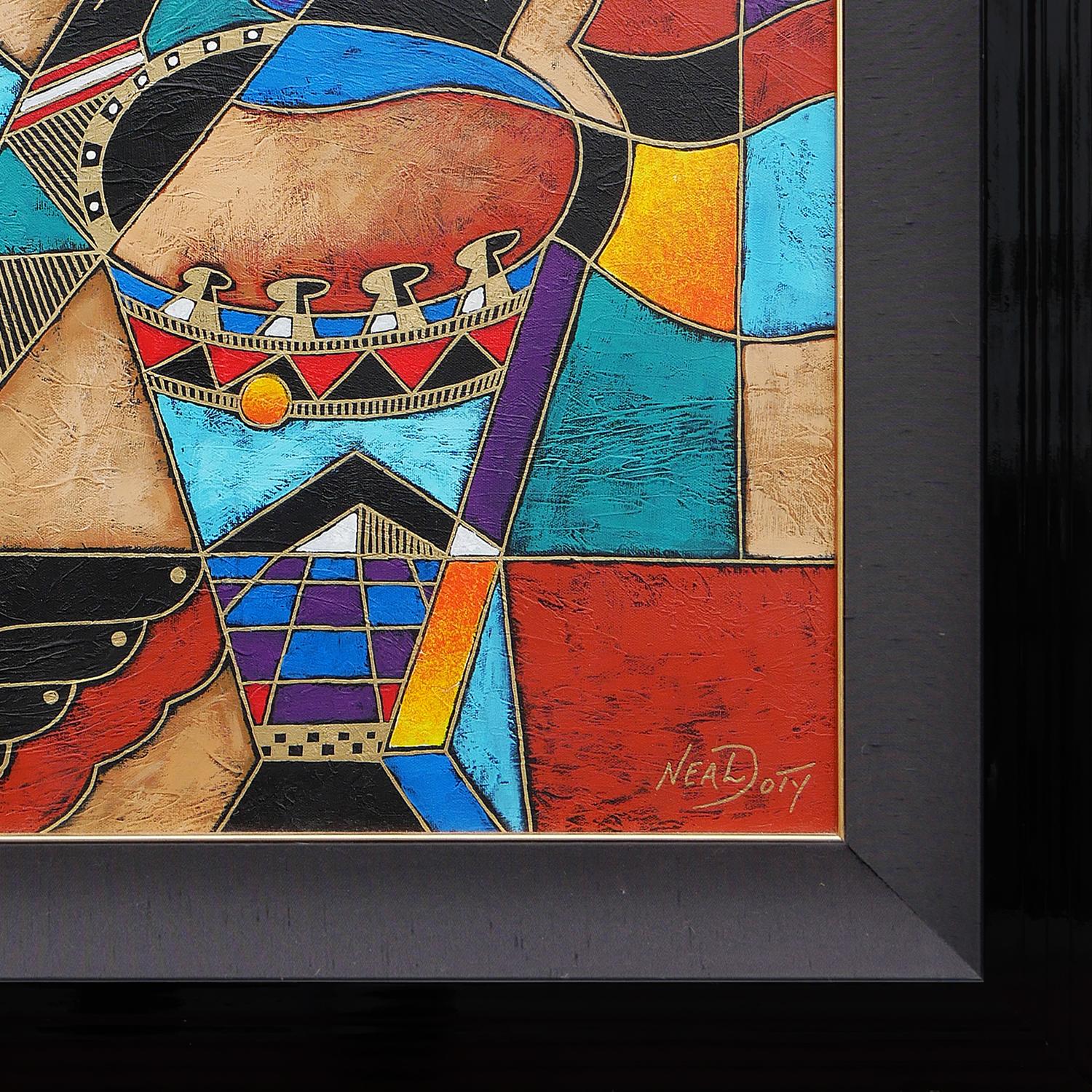 Pittura cubista geometrica astratta figurativa a tecnica mista multicolore 2