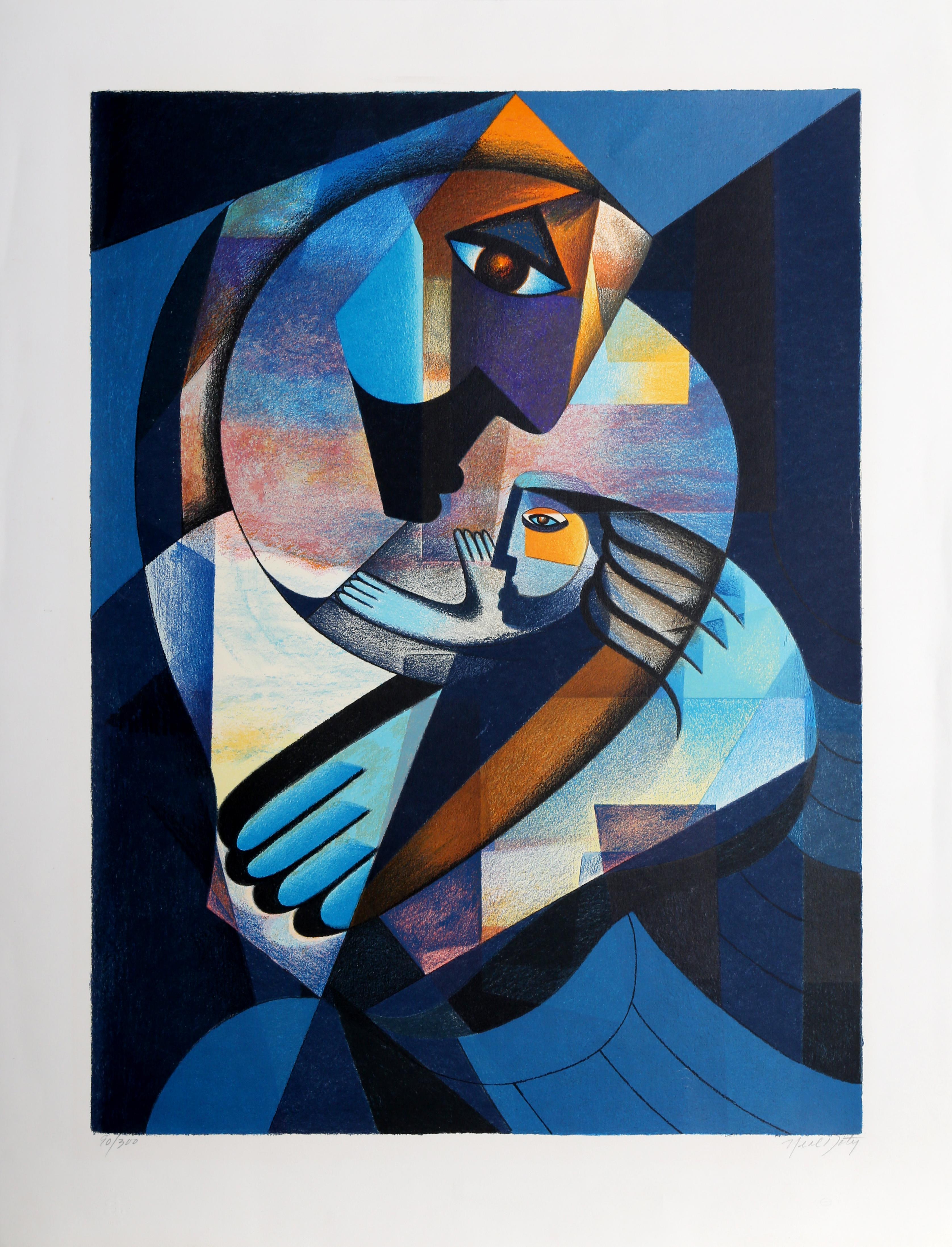 Mother and Child, Cubist Silkscreen by Neal Doty