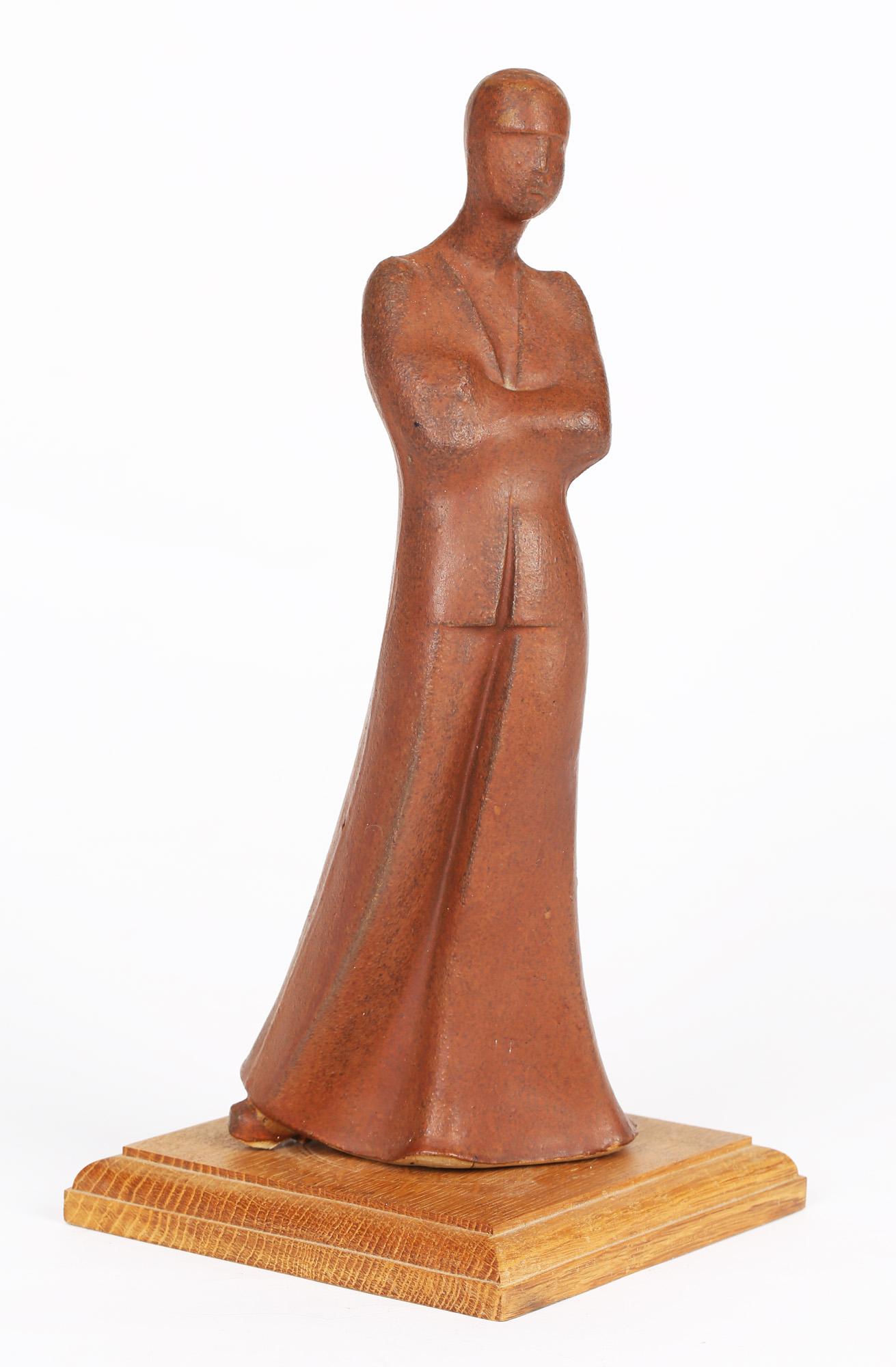 Hand-Crafted Neal French Terracotta Sculptural Standing Lady Figurine For Sale