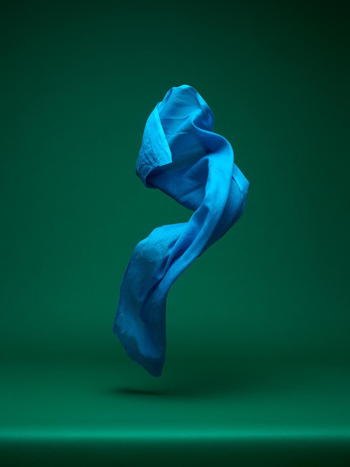 Neal Grundy Still-Life Photograph - Dancing Fabric, Flash of Blue