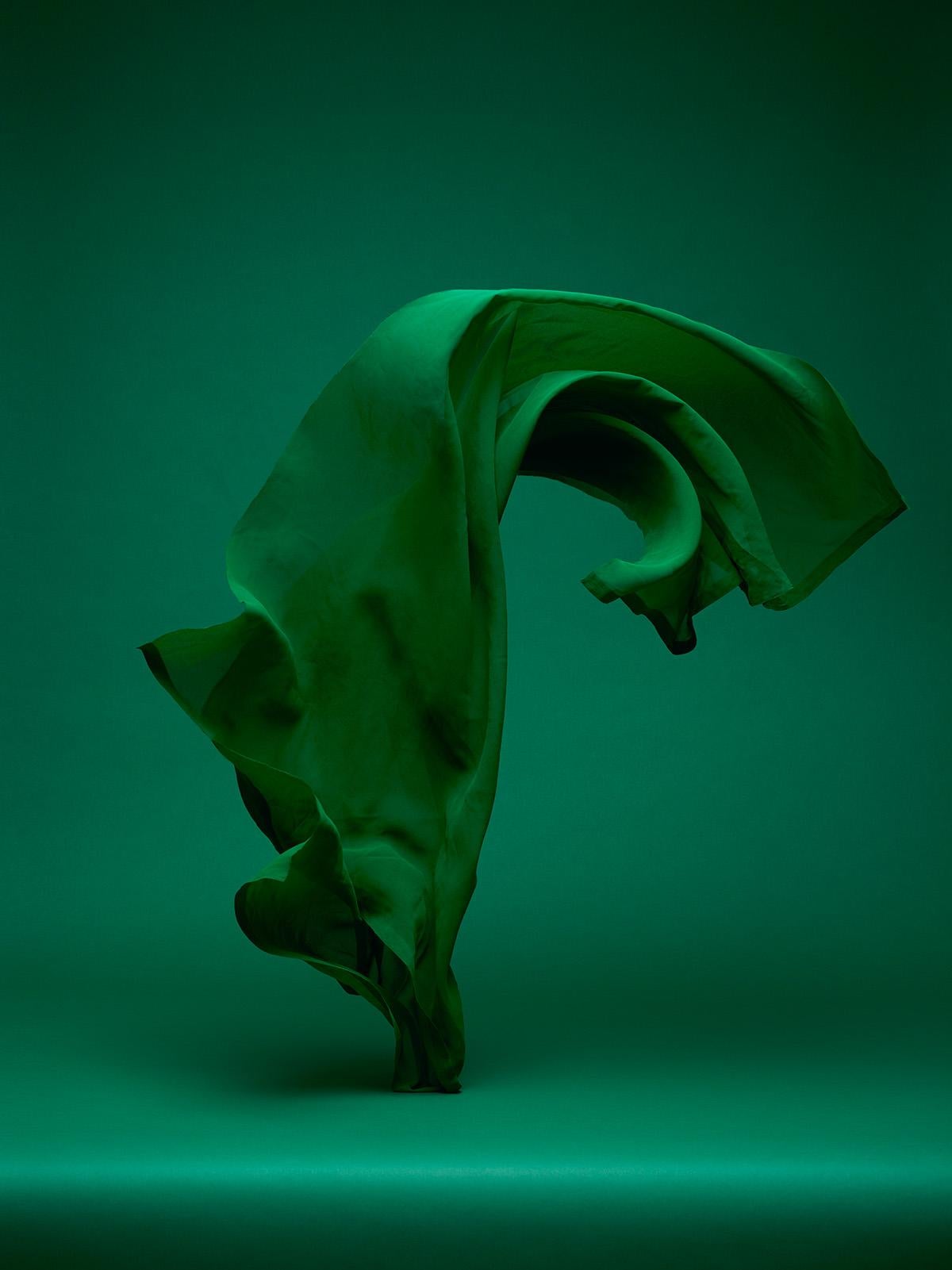 Neal Grundy Color Photograph - Dancing Fabric, Green on Green 2