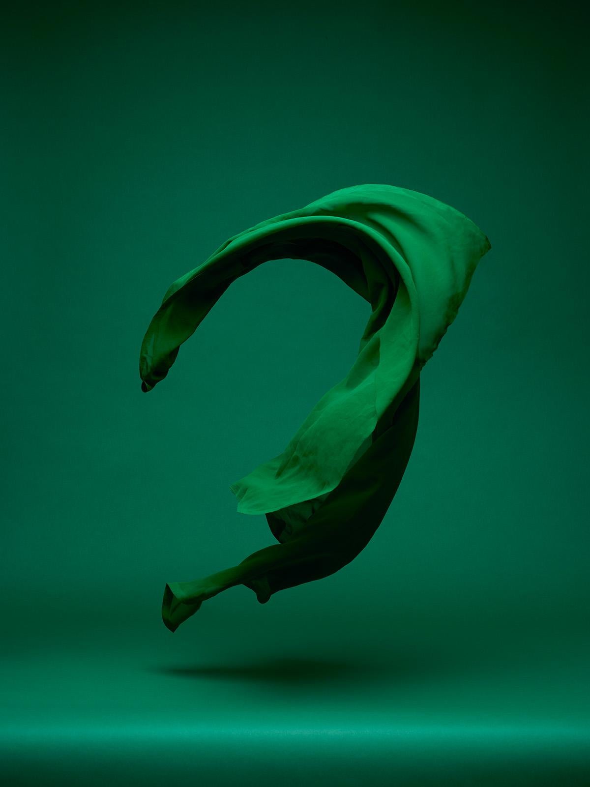 Neal Grundy Color Photograph - Dancing Fabric, Green on Green