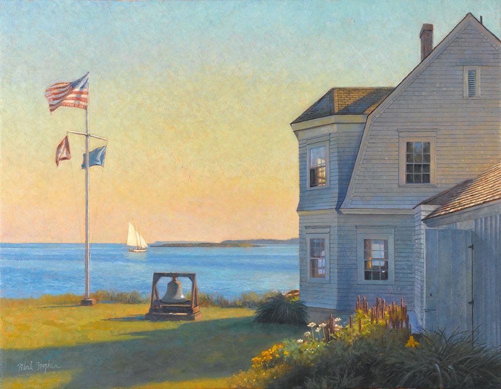 Marshall Point, original realist New England marine landscape - Painting by Neal Hughes