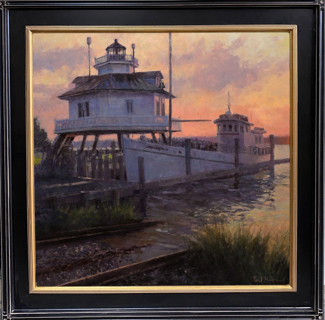 Landscape Painting Neal Hughes - Paysage marin réaliste original Miles River Dawn, 30x30